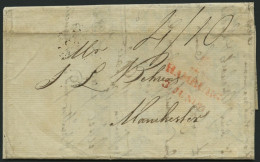HAMBURG VORPHILA 1817, HAMBURG.,roter L2 Mit Turm Auf Brief Nach Manchester, Rückseitiger Transitstempel, Feinst - Préphilatélie