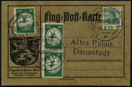 ZEPPELINPOST 12a BRIEF, 1912, 30 Pf. Flp. Auf Rhein Und Main, 3x Auf Flugpost-Sonderkarte, Sonderstempel Darmstadt 23.6. - Zeppeline
