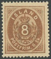 ISLAND 4A **, 1873, 8 Sk. Braun, Gezähnt 14:131/2, Unten Ein Kurzer Zahn Sonst Postfrisch Pracht - Autres & Non Classés
