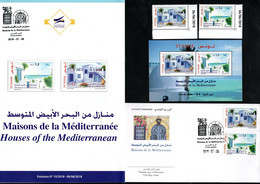 2018- Tunisia- Euromed- Houses Of The Mediterranean - Flyer+ Perforated Block+ FDC+Complete Set 2 V.MNH**(3 Scan) - Tunisia (1956-...)