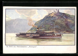 Lithographie Rheindampfer Rheingold Der Köln-Düsseldorfer Rhein-Dampfschiffahrt, Seitenraddampfer  - Autres & Non Classés