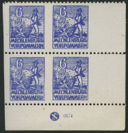 MECKLENBURG-VORPOMMERN 33xbUsDZ  VB **, 1946, 6 Pf. Violettblau, Kreidepapier, Senkrecht Ungezähnt, Im Eckrandviererbloc - Otros & Sin Clasificación