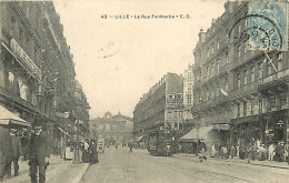 59 - Lille - La Rue Faidherbe - Animée - Tramway - Oblitération Ronde De 1904 - CPA - Voir Scans Recto-Verso - Lille