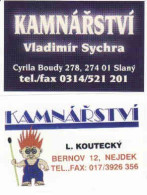 Czech Republic, 2 Matchbox Labels, Kamnářství - Stovemaking - Nejdek + Slaný - Zündholzschachteletiketten