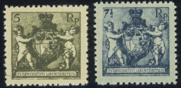 LIECHTENSTEIN 48/9B **, 1921, 5 Rp. Schwarzbräunlilcholiv Und 71/2 Rp. Schwarzblau, Gezähnt L 121/2, Postfrisch, 2 Prach - Altri & Non Classificati