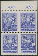 MECKLENBURG-VORPOMMERN 33xbUs VB **, 1946, 6 Pf. Violettblau, Kreidepapier, Senkrecht Ungezähnt, Im Viererblock Vom Ober - Other & Unclassified
