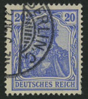 Dt. Reich 72b O, 1902, 20 Pf. Lilaultramarin Germania, Ohne Wz., Feinst, Gepr. Jäschke-L., Mi. 100.- - Gebraucht