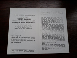 Victor Sachem ° Elsene 1909 + Gent 1978 X Emilie De Raedt En Anna Aelbrecht - Begraf. Massemen - Obituary Notices