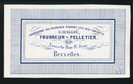 CARTE DE VISITE. 110 X 65 MM.  =    G.MALLIE - PELLETIER - 20 NOUVELLE RUE ST.JEAN BRUXELLES            2 SCANS - Porcelana