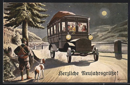 AK Jäger Mit Hund Und Postwagen, K. K. Automobilpost 1908  - Post