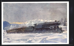 Künstler-AK Österreichischer Dampfzug In Verschneiter Landschaft  - Eisenbahnen