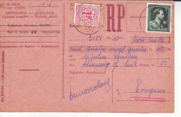 Belgique Carte - Récépissé Erdébé Hasselt COB 696 Pour Tongres 1945 - Enveloppes