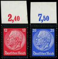 Dt. Reich 552/3P OR **, 1934, 12 Und 25 Pf. Hindenburg-Trauer, Plattendruck, Je Vom Oberrand, Postfrisch, 2 Prachtwerte, - Sonstige & Ohne Zuordnung