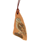 BARN OWL Hand Painted On A Terracotta Beach Tile Pendant - Hangers