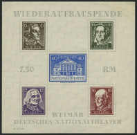 THÜRINGEN Bl. 3APFIV (*), 1946, Block Nationaltheater, Ungezähnt, Mit Plattenfehler Punkt Hinter Erstem E Im Goethe, Kle - Other & Unclassified