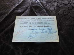 VP-128 , Carte De Congressiste, Congrès International D'art Radiophonique, 1937 - Tessere Associative