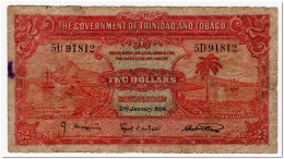 TRINIDAD AND TOBAGO,2 DOLLARS,1939,P.6b,POOR,REPAIRED - Trinidad Y Tobago