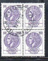 ITALIA REPUBBLICA ITALY REPUBLIC 1968 - 1976 SIRACUSANA TURRITA STELLE STARS LIRE 150 QUARTINA USATA BLOCK USED OBLITERE - 1961-70: Usados