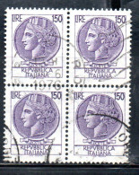 ITALIA REPUBBLICA ITALY REPUBLIC 1968 - 1976 SIRACUSANA TURRITA STELLE STARS LIRE 150 QUARTINA USATA BLOCK USED OBLITERE - 1961-70: Usados