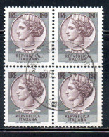 ITALIA REPUBBLICA ITALY REPUBLIC 1968 1976 1971 SIRACUSANA TURRITA STELLE STARS LIRE 180 QUARTINA USATA BLOCK USED OBLIT - 1961-70: Usati