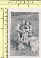 REAL PHOTO Couple On Beach Swimsuit Woman Shirtless Man Maillot De Bain Femme Et Homme Sur Plage Old  Photo SNAPSHOT - Personnes Anonymes