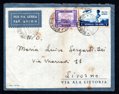 SOMALIA ITALIANA, BUSTA 1937, SASS. 221+PA 21, MOGADISCIO X LIVORNO - Somalia