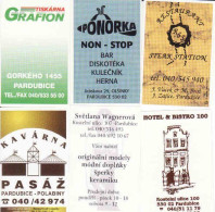 Czech Republic, 6 Matchbox Labels Pardubice - Restaurant Steak Station, Bar Ponorka, Tiskarna Grafion, Hotel Bistro 100 - Matchbox Labels