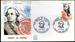 France - FDC - 1727 - Amiral De Grasse - 1970-1979