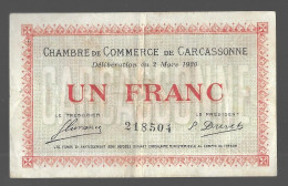 Chambre De Commerce De Carcassonne, Lot De 2 Billets De 1 Franc 1920 (A12p85) - Chambre De Commerce