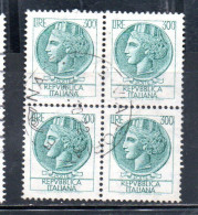 ITALIA REPUBBLICA ITALY REPUBLIC 1968 1976 1972 SIRACUSANA TURRITA STELLE STARS LIRE 300 QUARTINA USATA BLOCK USED OBLIT - 1971-80: Used