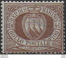 1894 San Marino Stemma 40c. Bruno MNH Sassone N. 17 - Andere & Zonder Classificatie