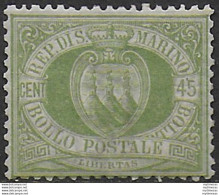 1892 San Marino Stemma 45c. Verde Oliva MNH Sassone N. 18 - Autres & Non Classés