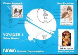 US Space Maxi Card 1980. Probe "Voyager 1" Flyby Planet Saturn - Etats-Unis