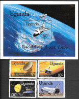Uganda Space S/ Sheet + 4s 1982 MNH. Space Shuttle Columbia "Pioneer 11" "Voyager 2" - Afrika