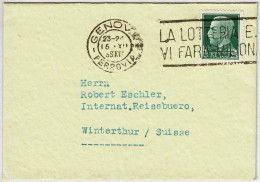 Italien / Italia 1938, Brief Genova - Winterthur (Schweiz), Lotteria - Marcofilie