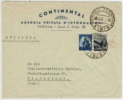 Italien / Italia 1945, Brief Verona - Winterthur (Schweiz) - Marcophilia