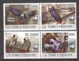 Sao Tome E Principe 2009 Mi 3777-3780 In Pairs MNH WWF - AFRICAN GREY PARROT - Neufs