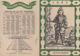 CALENDRIER SEPTEMBRE 1943, HABIT DE VIGNERONS, CALENDRIER DES METIERS, LOTERIE NATIONALE COULEUR REF 16621 - Kleinformat : 1941-60