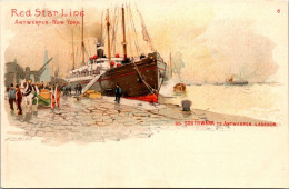 RED STAR LINE , SS. Southwark Te Antwerpen Ladende, Aquarel By H. Cassiers, Kensington Series - Dampfer