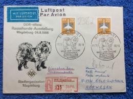 DDR - 1986 Luftpost - R-brief Aus Magdeburg Nach Norwegwn - Retour - SST Rassehundeausstellung (2DMK014) - Briefe U. Dokumente