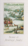 FANTAISIE, NOUVEL AN, PAYSAGE HIVERNAL, ENFANTS JOUANT, LUGE, PATINEURS, BONHOMME DE NEIGE, CHIENS COULEUR  REF 16631 - New Year