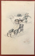 Children With Sleds In The Snow - 1916 (c940) - Grupo De Niños Y Familias