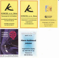 Czech Republic, 5 Matchbox Labels BRNO, Konces Sro, SLB - Ložiska, Jihomoravská Plynárenska A.s., Eurodata ČR Sro - Matchbox Labels