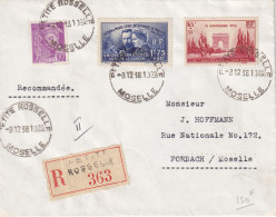 FRANCE - Lettre Recommandée Du 8/12/38 Avec 2 Commémoratifs - 1921-1960: Période Moderne