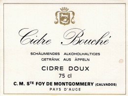 ALIMENTATION ETIQUETTES ALCOOL CIDRE BOUCHE BRUT PAYS D AUGE SAINTE FOY MONTGOMMERY  9 X 12 CM - Alcoholen & Sterke Drank