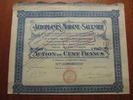 FRANCE - PARIS 1912 -  -  AVIATION : AEROPLANES MORANE-SAULNIER , ACTION DE 100 FRS - PEU COURANT - Andere & Zonder Classificatie