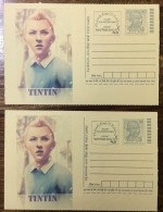 Lot Of 2 Prepaid Postcards Tintin Famous Cartoon Character Childhood Memories - Verhalen, Fabels En Legenden
