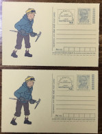 Lot Of 2 Prepaid Postcards Tintin Famous Cartoon Character Childhood Memories - Contes, Fables & Légendes