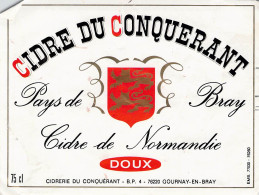 ALIMENTATION ETIQUETTES ALCOOL CIDRE BOUCHE CIDRE DU CONQUERANT PAYS DE BRAY GOURNAY EN BRAY 76 9 X 12 CM - Alcohols & Spirits