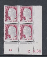 France N° 1263 XX  Marianne De Decaris  En Bloc De 4 Coin Daté Du 2 . 6 . 60 . 3 Points  Blancs, Sans Charnière, TB - 1950-1959